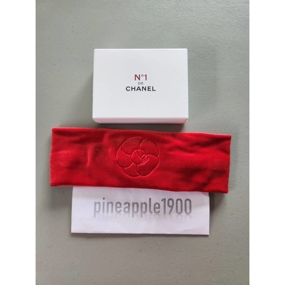 NIB Chanel No 1 Soft Camellia Logo Hair Band Headband Red Bath Spa Makeup - Picture 2 of 7
